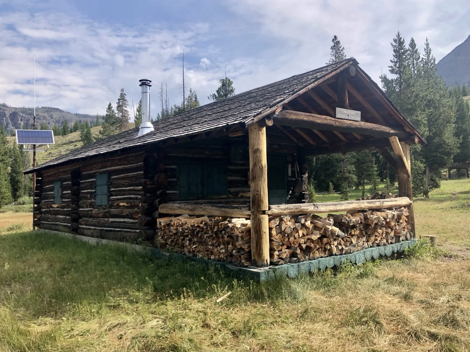 The historic Thorofare Ranger Station cabin in the wilderness