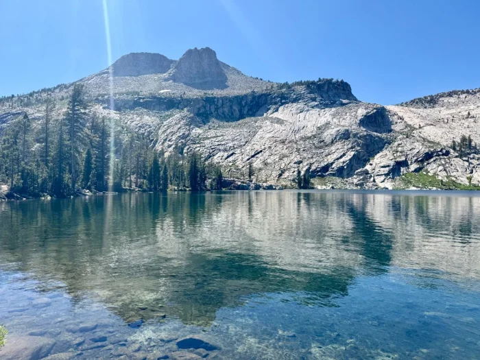 May Lake at the Lake May Backcountry Camp, reflecting Mount Hoffmann and granite peaks, Yosemite National Park